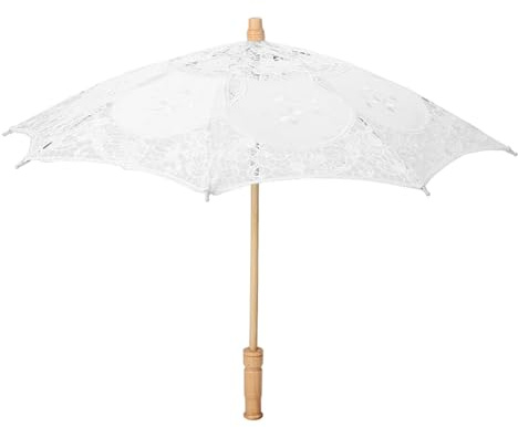 Culnflun Sombrilla Bordada De Encaje Hecha A Mano Boda Paraguas Nupcial Fotografía Flor De Encaje Beige Paño De Seda Pura, Beige (Tamaño pequeño)