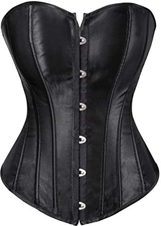 Kelvry Women's Plus Size Gothic Lingerie Satin Lace up Boned Overbust Corsets Shapewear Outfit