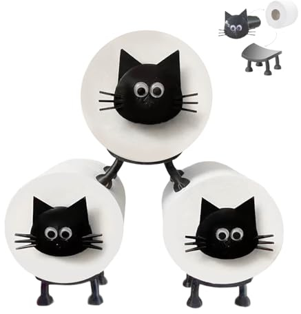 Toilettenpapierhalter mit Katze, Toilettenpapierhalter ohne Bohren, Lustiges Stehend Badezimmer-Set, 3D-Gedruckter Schwarzer Katze Klorollenhalter, Lustige Toilettenpapier Aufbewahrung(3 Stück)