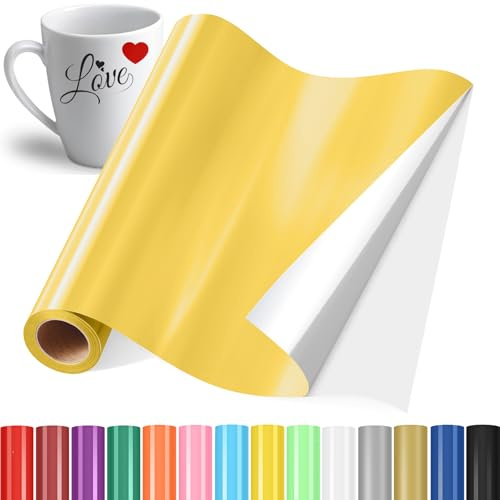 YAFLC Selbstklebend Plotterfolie Vinyl, Selbstklebend Vinylfolie Plotter | 30.5x400cm Metallischgold Selbstklebend Vinylfolie Plotter, Permanente Plotterfolie Vinyl für Teetasse, Fenster, Keramik