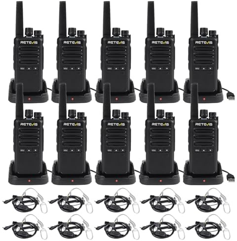 Retevis RT668B Walkie Talkies for Adults, PMR446 Professional 2 Way Radio License-Free, USB-C, VOX, for School, Restaurant (Black, 10 Pcs)