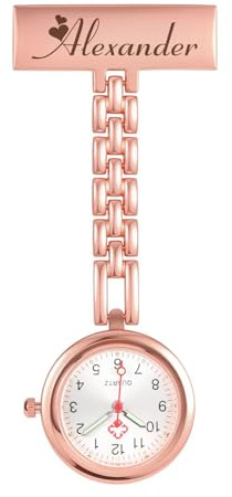 JSDDE Personalisierte Krankenschwester Uhren mit Namen Text Gravur Taschenuhren für Damen Krankenschwesteruhr mit Pin Uhr für Arzt Doktor Medical (Rosegold)