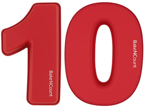 BakeNCount Silikon Zahlen Backform Set (2er-Set) – Zahlenkuchen-Formen für Geburtstag & Jubiläum – BPA-frei, backofenfest, spülmaschinenfest – Number Cake (Zahl 10)