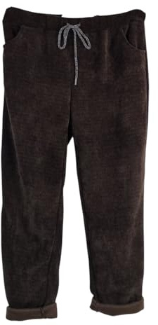 Ladies Italian Velvet Corduroy Magic Elasticated Stretchy Trousers Jogger Pants (Dark Brown)