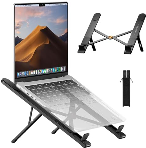 ProtoArc Laptop Ständer für den Schreibtisch, CS100 Tragbarer Laptopständer, Verstellbarer Aluminium-Silikon Laptop Riser, 6-stufiger ergonomischer Halter für 10-17,3 Zoll Laptops & Tablets, Schwarz