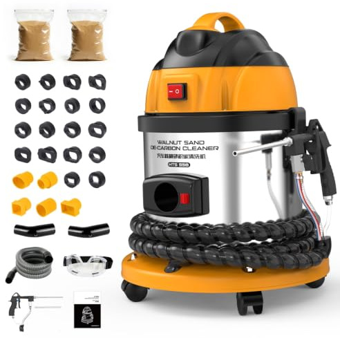 PLAYOCCAR Walnuss Strahlgerät,Walnusssand-De-Carbon-Reiniger Ansaugventilreiniger zur Motordekarbonisierung mit 4,5 lbs Walnußschalenmedium und 23 Stück Adapter,220V HTS558