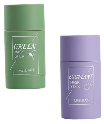 Bâton d'argile purifiant pour le visage, 2 pièces, nettoyant hydratant pour le visage, dissolvant de points noirs, aubergine et thé vert