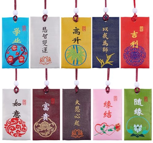 PH PandaHall Amuletos Omamori de 10 estilos, amuletos de buena suerte, bendición tradicional, bolsas colgantes para bendición, salud, fortuna, éxito, decoración del hogar, regalo de cumpleaños