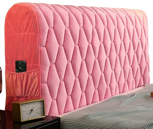 LGQLYH Copertura Testiera Letto Stretch Trapuntata in Velluto con Tasca Laterale 140/160cm Copri Testata Singolo Matrimoniale/Una Piazza E Mezza Protezione Antipolvere Morbido Lavabile(135x70cm,Pink)