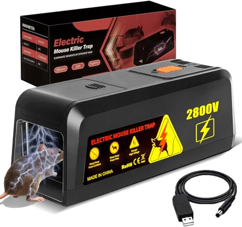 Rattenfalle Elektrisch 2800V, Elektrische Mausefalle mit Großem Einlass, Wiederverwendbar, Hygienisch, Für Haus, Keller, Garage