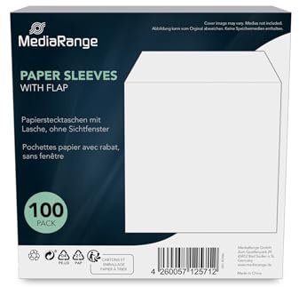MediaRange Papierstecktaschen, Lasche ohne Sichtfenster in Weiß, 100er-Pack | 100er-Pack | ohne Sichtfenster | Lasche | Weiß