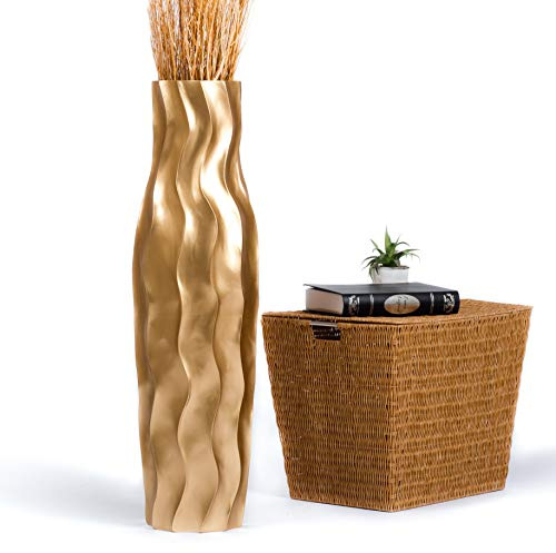 Leewadee Große Bodenvase 85 cm Mangoholz für Pampasgras & Trockenblumen | Dekovase fürs Wohnzimmer, für Zweige & Trockengräser - bruchfester als Keramik, kein Wasser. Boho