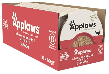 Applaws 100% Natürliches Katzennassfutter, Hühnerbrust mit Ente im Brühe-Topf, 60g (10er Pack)