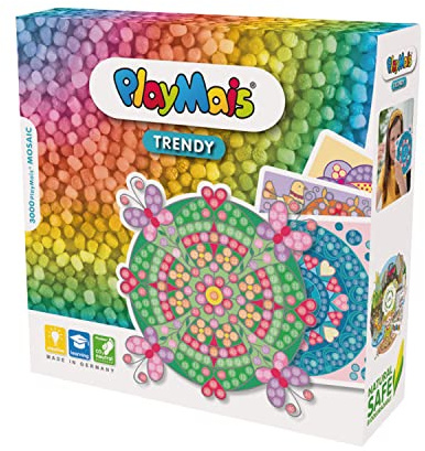PlayMais TRENDY MOSAIC Mandala kreativt set för pyssel för barn från 6 år | över 3 000 stycken och 6 mosaik-självhäftande bilder med mandalas | främjar kreativitet och finmotorik | naturliga leksaker