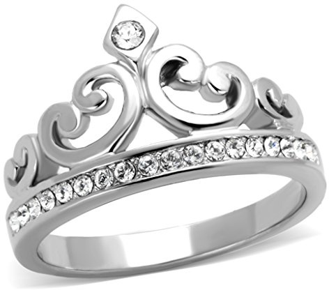 Marimor Jewelry Princess Royalty Crystal Crown Silver Stainless Steel Fashion Ring Women's Size 9