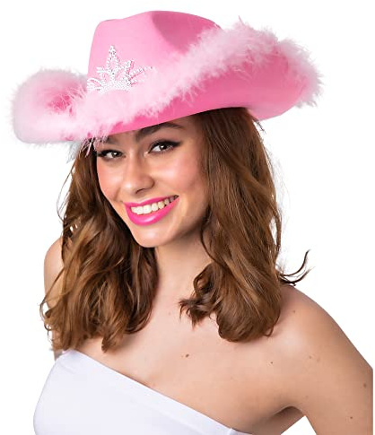 Pink Cowgirl Hat W/ Marabou Feather