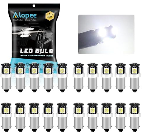 Alopee 20 Pack 1445 Led Bulb White DC 12V for BA9S 1815 1816 1820 1893 1895 53 57 64111 755 Car Ash Tray Trans Indicator Light Clock Glove Box Instrument Panel Light Bulb
