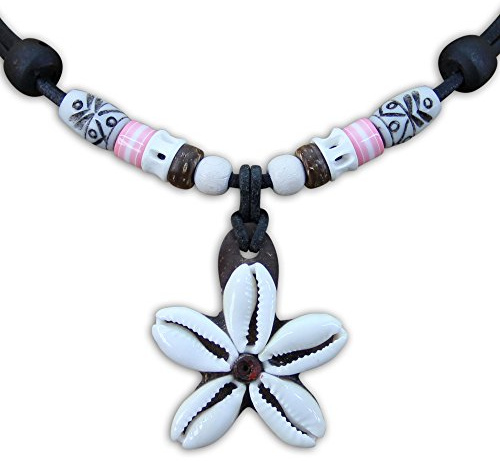 HANA LIMA Muschelkette Lederkette Blumenkette Surferkette Halskette Damen Surferhalskette