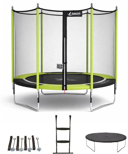 Kangui - Trampoline JUMPI POP + filet + échelle PVC + couverture de propreté + kit d'ancrage - Noir et vert - Ø250cm - 300cm - 360cm - 430cm