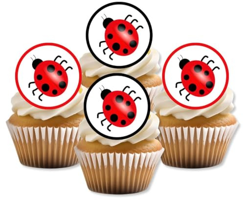 24 essbare Muffindekorationen mit vorgeschnittenen Marienkäfer-Motiven – Oblaten, rund, Kuchendekorationen von Stand Up, UNCUT
