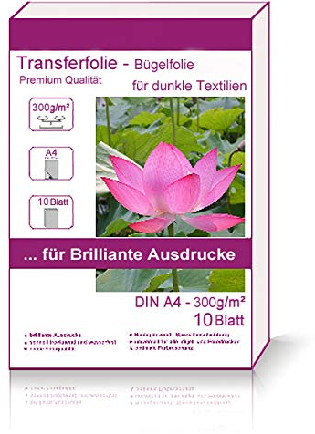 10 Blatt DIN A4 300g/m² Transferfolie für Dunkle Stoffe T-Shirt Folie 210x297mm (21 x 29,7 cm) Textil Transferpapier