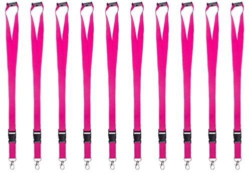 Karteo Schlüsselband pink mit Karabinerhaken und Sicherheitsverschluss [10 Stück] Lanyard mit Schnalle für Kartenhüllen Kartenhalter und Ausweise