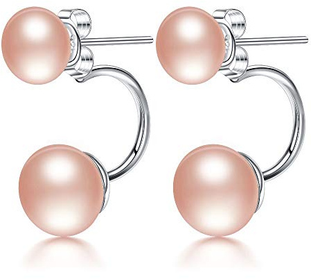 Kim Johanson Damen Doppel Perlenohrringe *July* aus 925 Sterling Silber mit echten rosa Süßwasser Perlen Ohrstecker Perle inkl. Schmuckbeutel