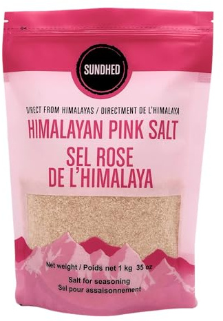 Sundhed Pink Himalayan Gourmet Salt (Fine) in Refill | 1 kg (2.2 lbs) | Natural Rock Salt for Seasoning | Keto Friendly and Kosher Certified
