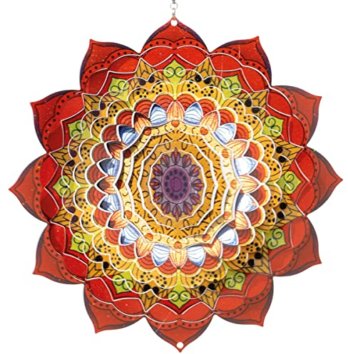 CIM Edelstahl Windspiel – Mandala Bengal - Ø 250mm – leichtdrehendes Windmobile mit brillanten Farben und feinen Mustern – inklusive Aufhängung – attraktive Raum-, Fenster- und Garten-Dekoration