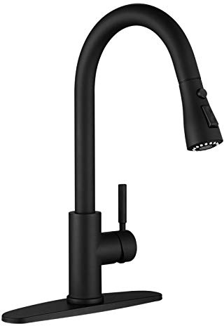 Wewe Schwarze Küchenarmaturen: Wasserhahn mit herausziehbarer Brause, Edelstahl, Einhebelmischer, für 1-Loch- oder 3-Loch-Küchenspüle, für Bauernhaus, kommerzielles Wohnmobil, Waschküche, Bar
