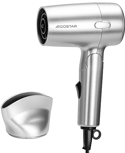 Aigostar Asciugacapelli da Viaggio con Manico Pieghevole 2 Impostazione di Velocità e Calore, Potenza da 1200W e un Cavo da 1.8M. Protezione con Spegnimento Automatico dal Surriscaldamento-Gale