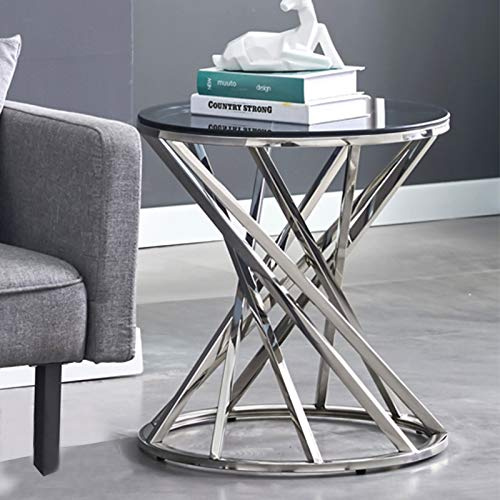 JaHECOME Couchtisch rund Glastisch mit goldenem rostfreiem Metallgestell, Beistelltisch Wohnzimmertisch Sofatisch mit robustem Hartglas (silbern)