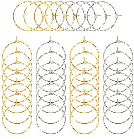 UNICRAFTALE Environ 100pcs 20mm 2 Couleurs Boucles d'oreilles Créoles Acier Inoxydable Boucle d'oreille en Verre de Vin Charmes Anneaux pour DIY Boucle d'oreille Faire Or et Acier Inoxydable Couleur