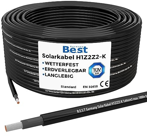 Best Germany Solarkabel Solarleitung 4mm² reines Kupferkabel H1Z2Z2-K 100m PV Schwarz