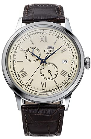 Orient Herren Armbanduhr in der Farbe Braun mit Armband aus Leder, Wasserdichtigkeit: 3 bar, Gehäusedurchmesser: 40 mm, RA-AK0702Y10B
