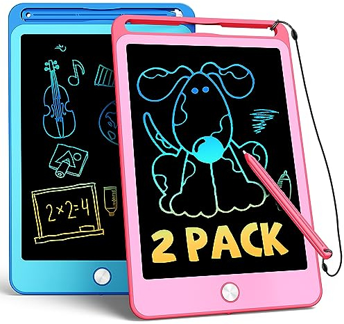 TEKFUN 2 Pack de tableta LCD de 8.5 pulgadas con correa para el lápiz y reutilizable,juguetes educativos, regalo de cumpleaños para niños pequeños de 3-7 años de edad. Azul y Rosa.
