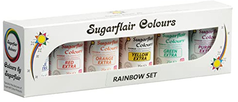 Sugarflair Max Concentrate Paste Lebensmittelfarben Paste, Set/6 x 25 g | Hochkonzentrierte Lebensmittelfarben: Blue Extra, Red Extra, Orange Extra, Yellow Extra, Green Extra, Purple Extra