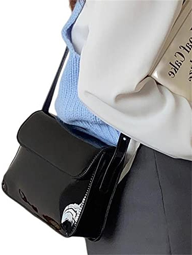 HIHELO Handtasche Retro Patent Schultertasche für Frauen Klappe Kleine Quadratische Tasche Mode Unterarm Crossbody Tasche Damen Handtasche Geldbörse