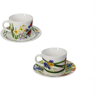 Brandani 52871 TAZZINA CAFFE FIORI DI CAMPO SET 2 PEZZI NEW BONE CHINA, d11x6h cm, 50 ml capacita