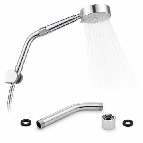 Shower Extension Arm G1/2, Shower Head Extension Stainless Steel Shower Hose Extension Arm, Shower Head Extender Arm Handheld Shower Arm Extension Pipe Chrome Plating Wall Mounted