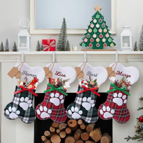MJARTORIA Nikolausstrumpf Personalisiert Weihnachtsstrumpf Namen, Große Nikolausstiefel zum Befüllen Wichtel, Weihnachtssocken zum Aufhängen Kamin Weihnachtsbaum Deko