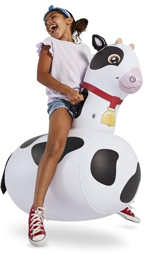 Hearthsong Hop N Go Inflatable Bouncy Cow Riding, Hopping Toys for Kids Ages 5+ - Ride On Bouncer Animal Hopper Jumping Toys for Outdoor Games