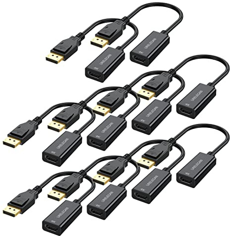 URELEGAN Displayport to HDMI Adapter 10-Pack, 4K UHD Not Bidirectional Display Port DP to HDMI Cable Male to Female Port Support Video & Audio Compatible with Computer, PC, Monitor, Projector, HDTV