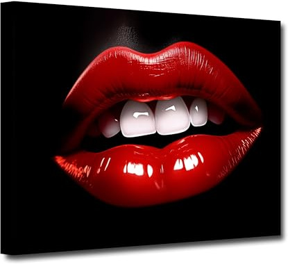 CXHOSTENT Rote Lippen Leinwand Wandbilder Abstrakte Schwarz Rote Frauen Lippen Kunstdrucke Mode Sexy Rote Lippen Bilder für Mädchen Zimmer Dekor (A, 40.00 x 60.00 cms)