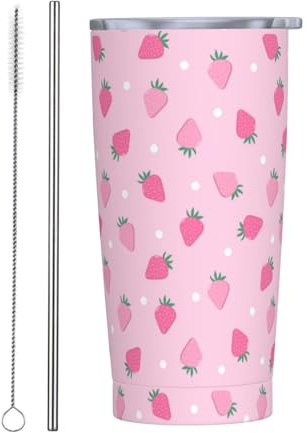 Vasos personalizados, tazas de acero inoxidable personalizadas de 20 onzas, taza de café de viaje aislada con tapa y botella de agua con pajilla, regalo personalizado para familiares y amigos, fruta