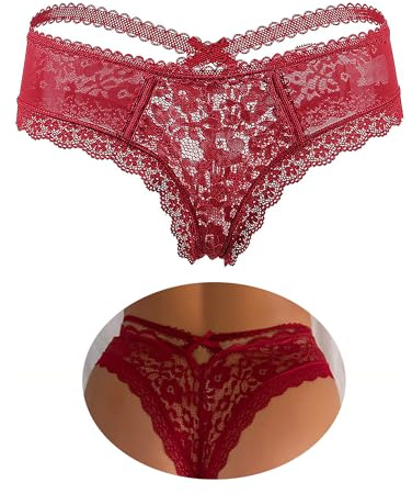 ohmydear Floral Lace French Knickers Plus Size Soft Sexy Thongs for Women | Criss-Cross V-Back Underwear, Cotton Gusset Comfort Brazilian Briefs, High-Leg Cheeky Panties, Stretch Fit for Curvy UK 8-22