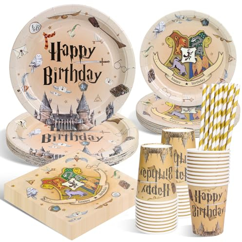 DANXIAN Set di Decorazioni per Compleanno Stregone, Set di Stoviglie Magiche per Feste Stregone, Stoviglie di Carta per Compleanno dei Bambini, Decorazioni Happy Birthday e Piatti di Carta per