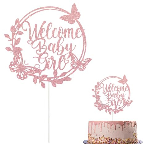 Hebterrka Babyparty Kuchendekorationen für Mädchen Glitzernde Roségoldene Tortenaufsätze,Roségold Glitzernd,Tortenaufsatz,Entworfen für Mädchen Babypartys