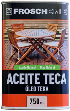Aceite de Teca Natural FROSCHEMIE con Ingredientes naturales | Fácil aplicación, filtro solar y repelente al agua | Enriquece la madera | Protege de la intemperie | Color Teca 0,75L