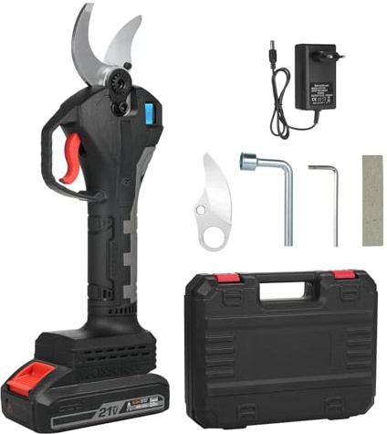 Irfora Troncarami elettrico senza fili, alimentato a batteria, potatura con motore brushless, batteria al litio da 21 V, diametro di taglio 30-40 mm, display LCD